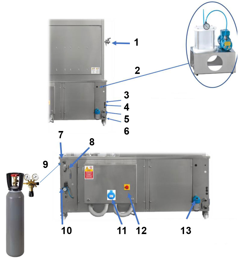 BFSA-MB440: poolautomaatne pudelite loputus- ja täitmismasin (kuni 400 bph) BFSA MB ühenduste sisendid - BFSA- mb440: poolautomaatne pudelite loputus- ja täitmismasin (kuni 400 bph) - cbm, bfm, mfp