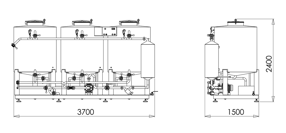CIP-1003:洗浄および消毒ステーション3x1000リットル フレーム寸法のcip1003 sh - cip - 1003:ステーションの洗浄および消毒3 x1000リットルcip