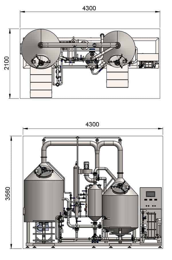 BREWORX CLASSIC-ECO 500 : Wort brew machine - the brewhouse - dimensions BREWORX CLASSIC-ECO 500:麦汁酿造机 - 啤酒厂 - 尺寸
