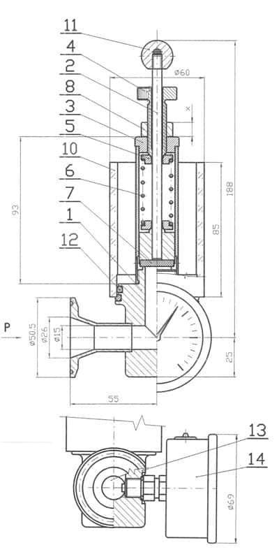 MTS-RV1-DN25TC Pressure adjusting apparatus with manometer and air-lock for CCT-M modular fermentors 用于CCT-M模块化发酵罐的带压力计和气锁的压力调节装置- cm-rvm, rvm, mts-rvm, paa, fal