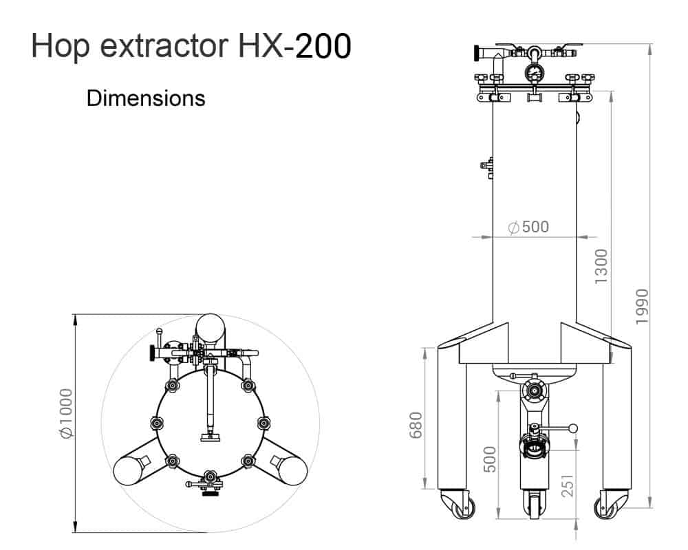 HX-200 استخراج هاپ 200 لیتر برای استخراج رازک در آبجو سرد 啤酒花萃取器HX 200ابعاد- HX - 200استخراجهالپ200یتربرایاستخراجرازکدرآبجوسرد——hxe