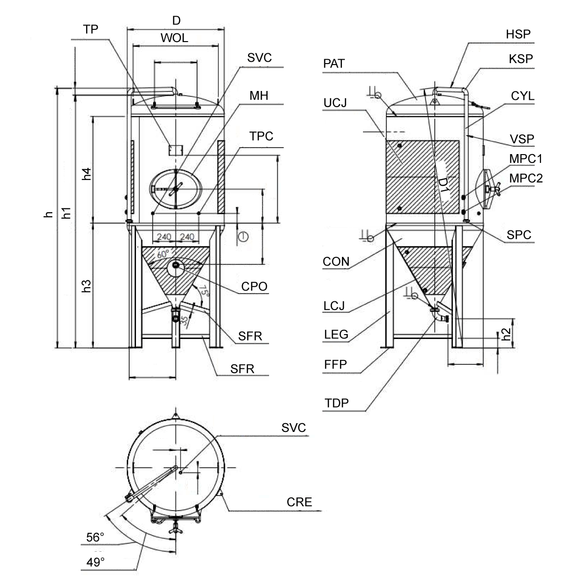 CCT-SHP3-1000DE : Cylindrically-conical universal fermentor 1000/1200 liters 3.0 bar (non-insulated / insulated) CCT SHP3描述 - CCT-SHP3-1000DE:圆柱形通用发酵罐1000/1200升3.0巴(非绝缘/绝缘) - CCTI,CMTI,CCTSHP,经典,HFT