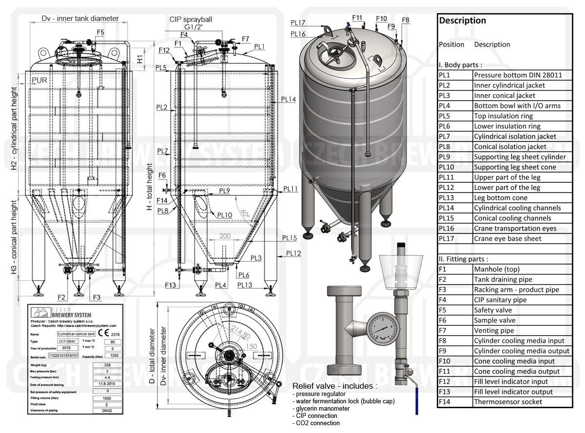 Pricelist: Mga tank na pagbuburo ng cylindrically-conical - CCT / CFT PaglarawanngCCT1000C2015-物价列表:循环发酵槽-CCT/FT